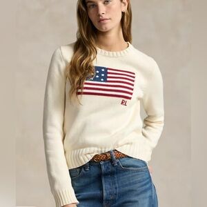 Polo by Ralph Lauren Cream Sweater with American Flag